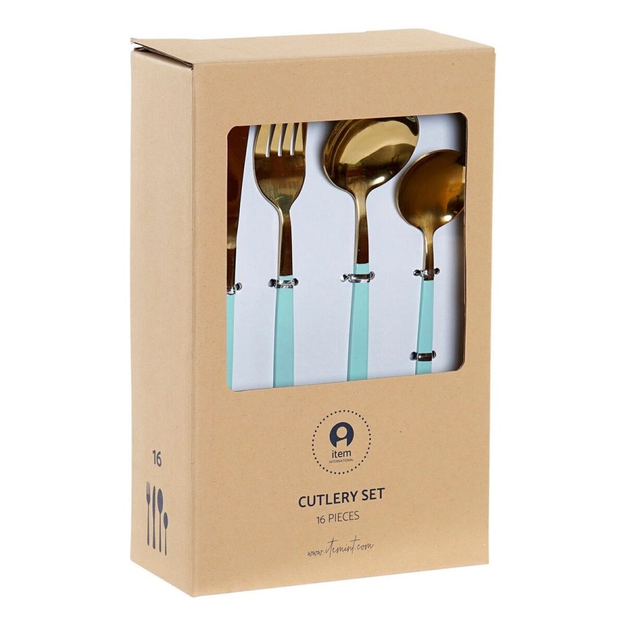 Bestikst DKD Home Decor Grn Gylden Rustfrit stl 1,5 x 0,5 x 22,3 cm 16 Dele #4