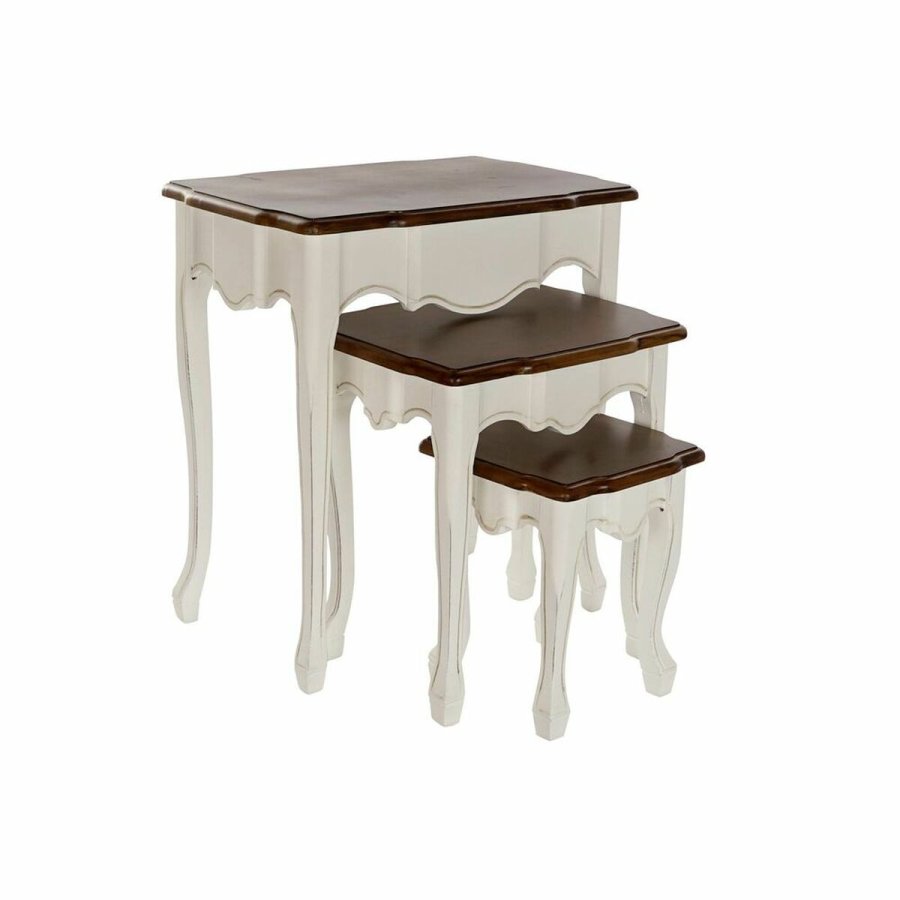 St med 3 borde DKD Home Decor Hvid Brun 60 x 40 x 66 cm #2