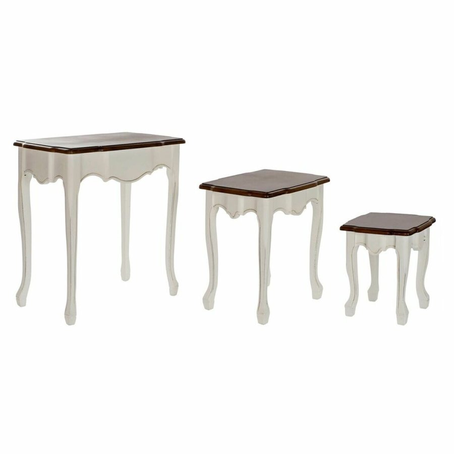 St med 3 borde DKD Home Decor Hvid Brun 60 x 40 x 66 cm #1