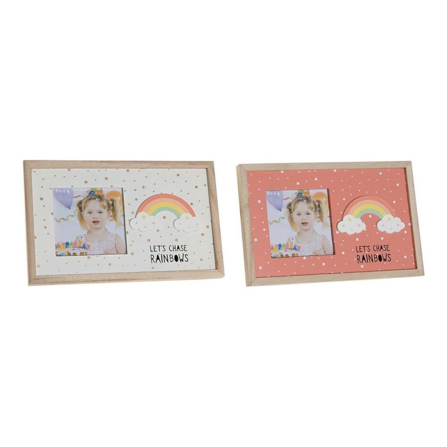 Fotoramme DKD Home Decor Regnbue Pink Hvid Brns Tr MDF (25 x 1 x 16 cm) (2 enheder) #1