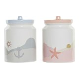 Blik DKD Home Decor Dolomite Bl Multifarvet Lyserd Middelhavet 15 x 15 x 22 cm (2 enheder) #1