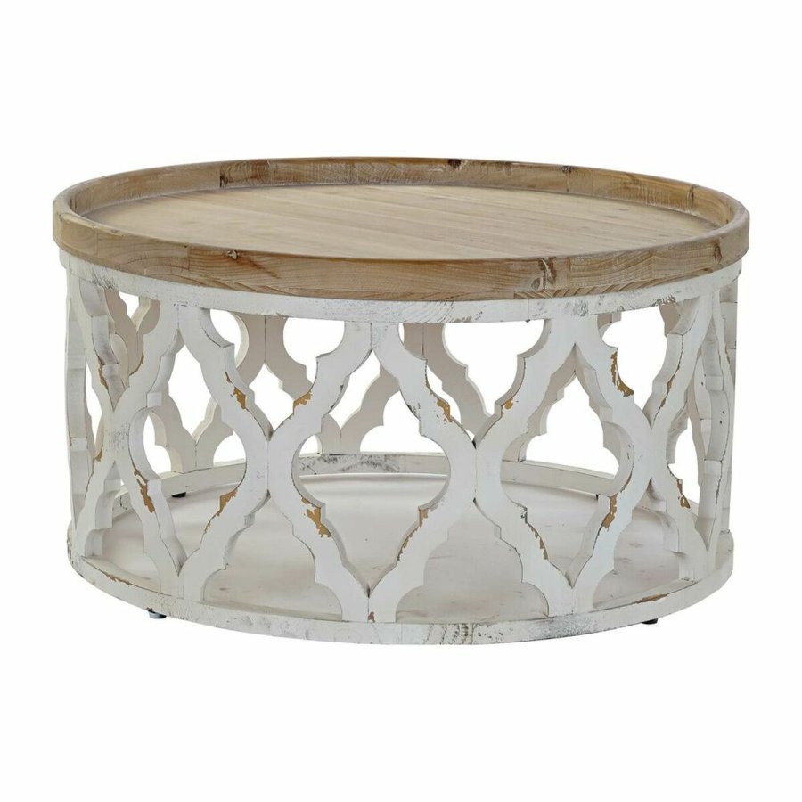 Sofabord DKD Home Decor Hvid Lys brun Gran Tr MDF 81 x 81 x 43,5 cm #1