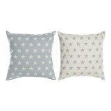 Pude DKD Home Decor Bl 60 x 10 x 60 cm Stjerner Hvid (2 enheder) #1