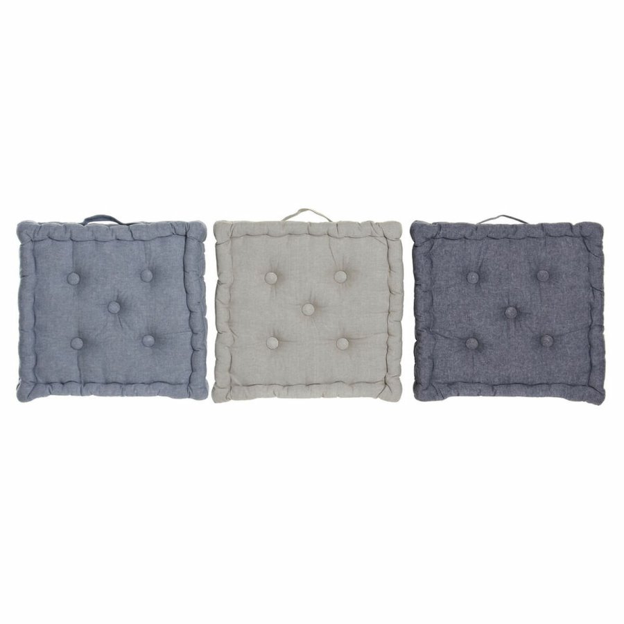Pude DKD Home Decor Gulv Bl Gr Bomuld Marinebl (3 pcs) (38 x 38 x 8 cm) #1