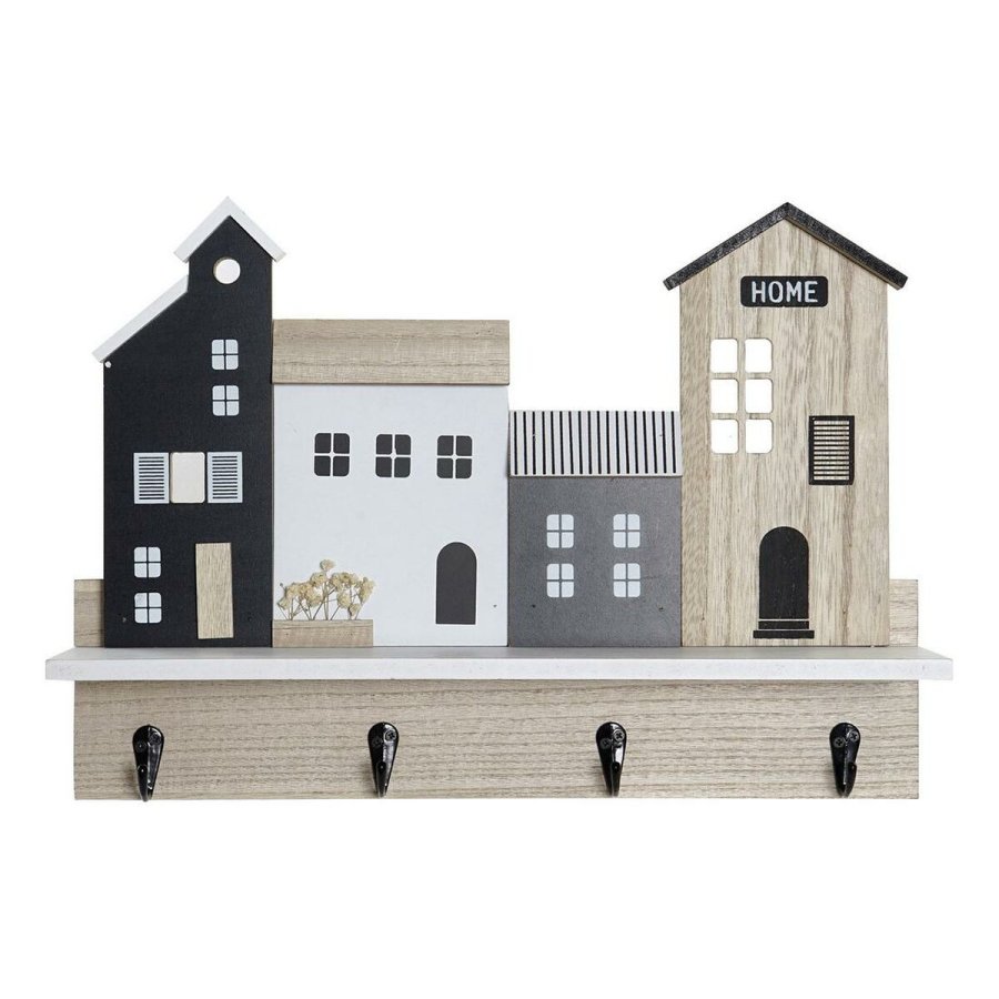 Hylder DKD Home Decor Knagerkke 39 x 9 x 27 cm Sort Brun Hvid Tr MDF #1