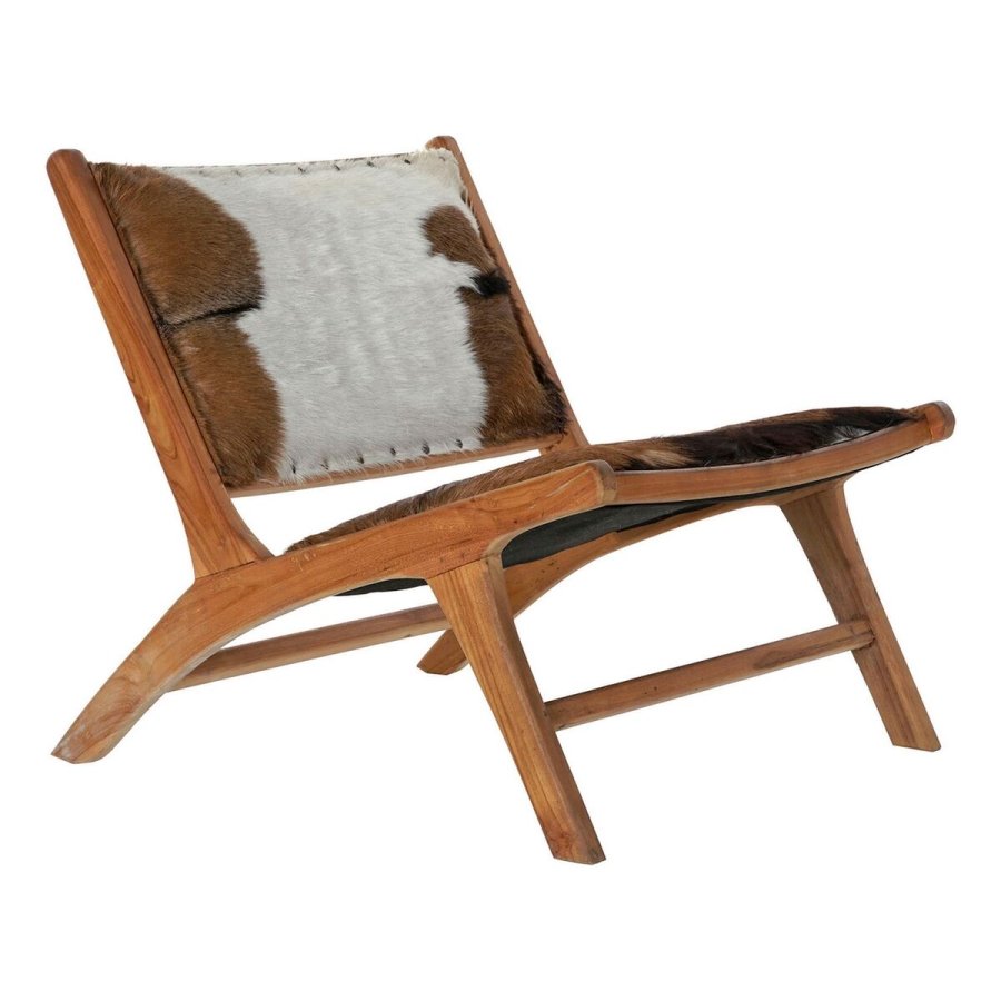 L�nestol DKD Home Decor MB-182320 Teak Brun L�der Hvid (65 x 78 x 68 cm) #1