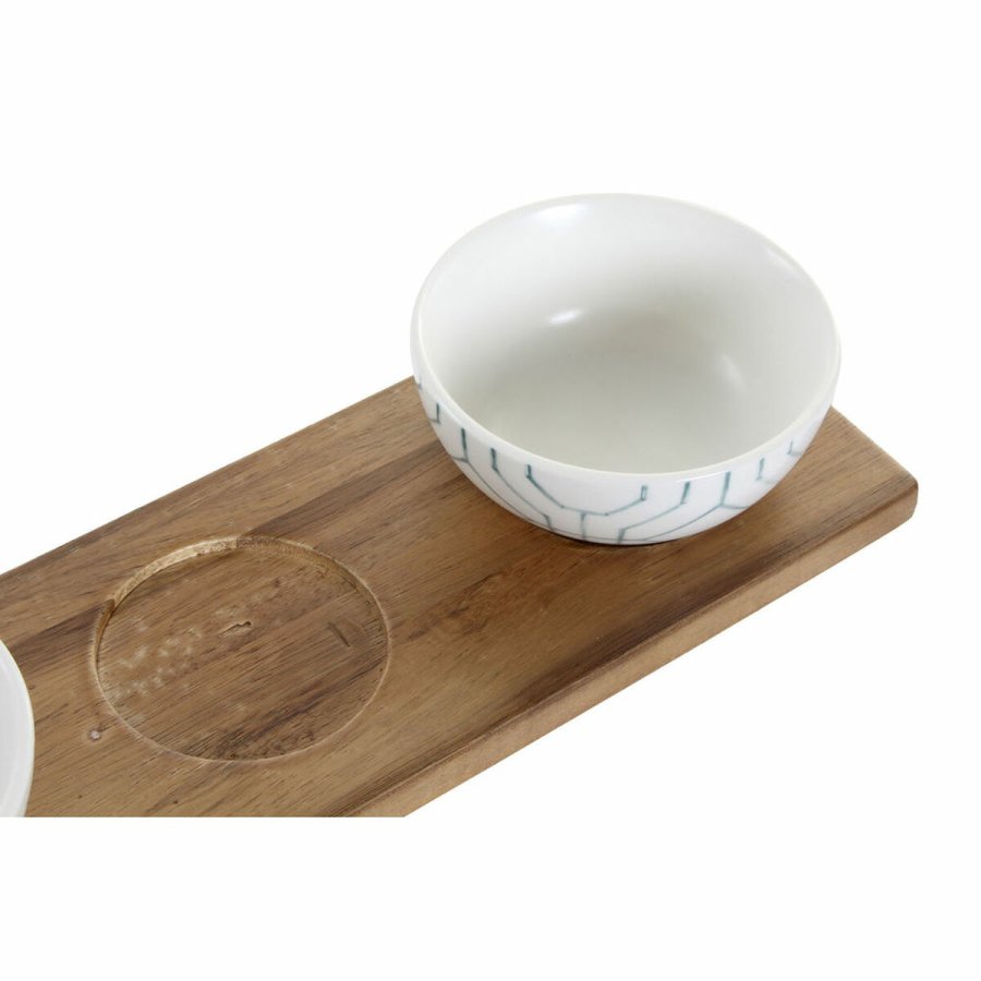 St til appetizere DKD Home Decor Hvid Marinebl Porceln Akacie Plastik Orientalsk 4 Dele 30 x 9,5 x 1,3 cm #7