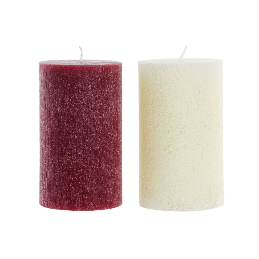Stearinlys DKD Home Decor Hvid Rd Jul 9 x 9 x 15 cm (2 enheder) #1
