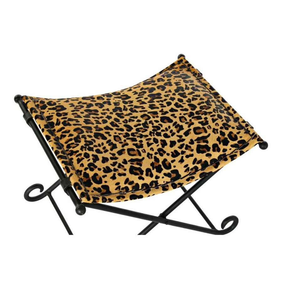 Fodsttte DKD Home Decor Sort Metal Brun Lder Leopard (55 x 45 x 41 cm) #3