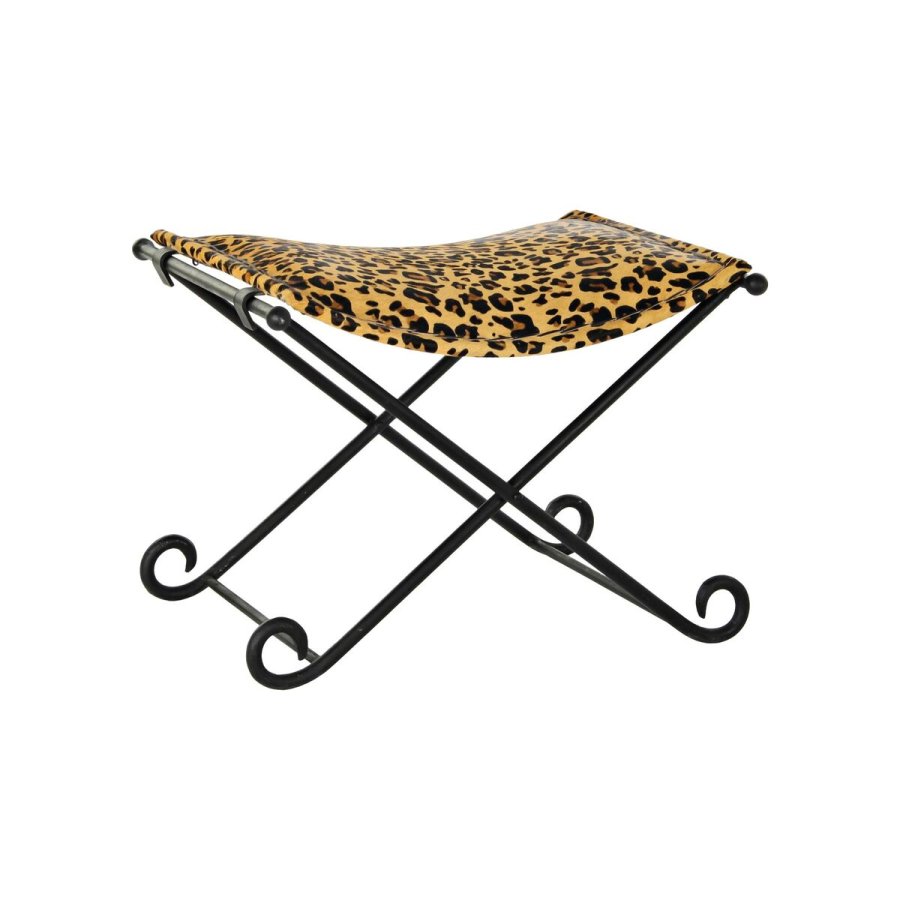 Fodsttte DKD Home Decor Sort Metal Brun Lder Leopard (55 x 45 x 41 cm) #1