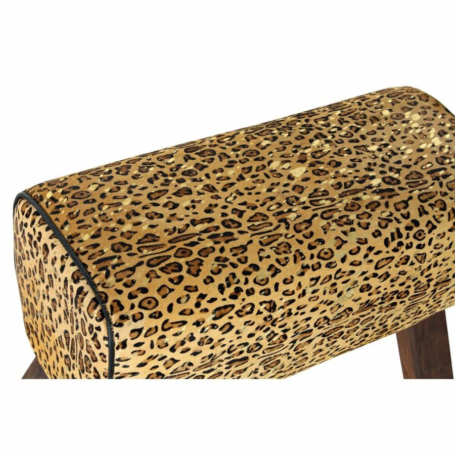 Fodsttte DKD Home Decor Sort Tr Brun Lder Leopard (67 x 30 x 51 cm) #2
