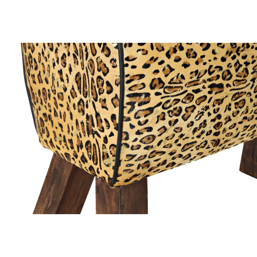 Fodsttte DKD Home Decor Sort Tr Brun Lder Leopard (67 x 30 x 51 cm) #4