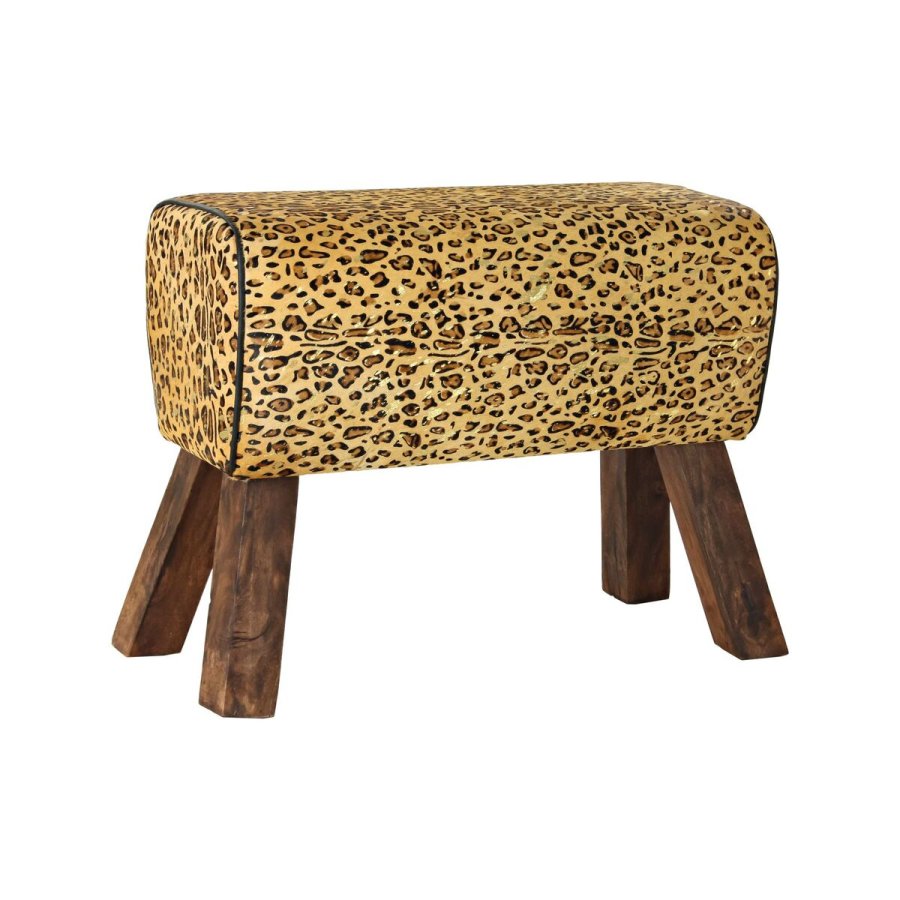 Fodsttte DKD Home Decor Sort Tr Brun Lder Leopard (67 x 30 x 51 cm) #1