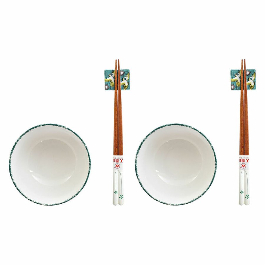 Sushi-st DKD Home Decor 25 x 25 x 6,5 cm Porceln Tr Hvid Grn Orientalsk (6 Dele) (25 x 25 x 6,5 cm) (6 pcs) #1