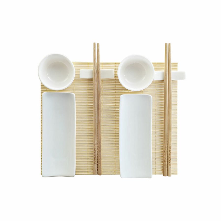 Sushi-st DKD Home Decor Bambus Stentj Hvid Natur Orientalsk 28,5 x 19,5 x 3,3 cm (9 Dele) (28,5 x 19,5 x 3,3 cm) #1