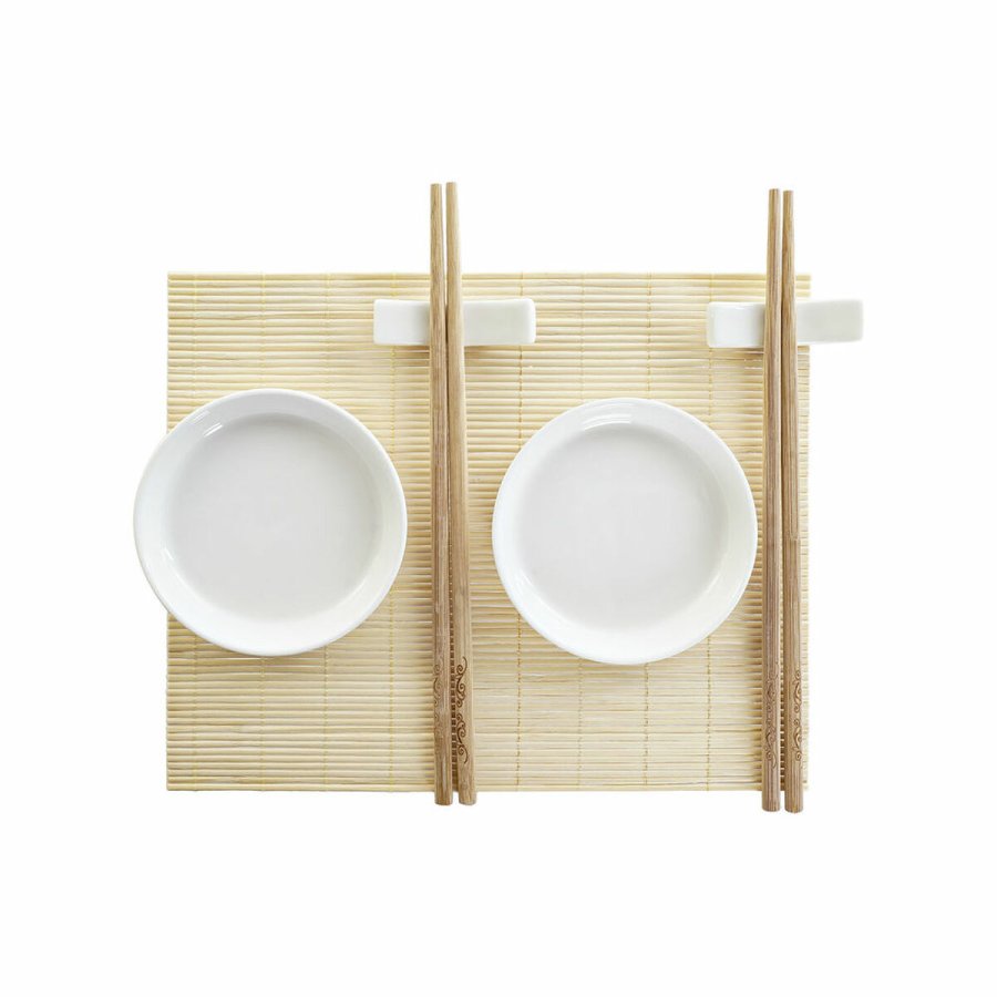 Sushi-st DKD Home Decor Bambus Plastik Stentj Hvid Natur Orientalsk 28,8 x 19,8 x 3 cm (7 Dele) (28,8 x 19,8 x 3 cm) #1