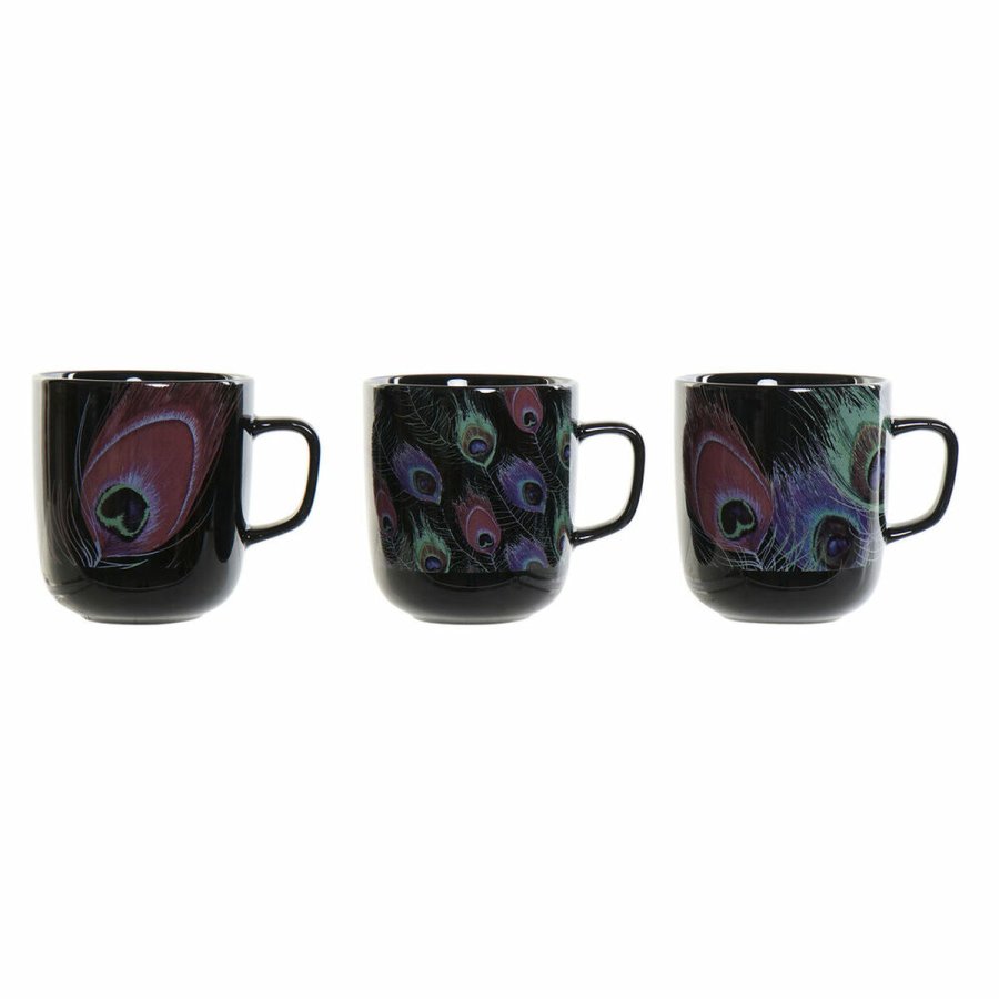 Krus DKD Home Decor Porceln Sort Pink (11.5 x 8.5 x 10 cm) (3 pcs) (380 ml) #1