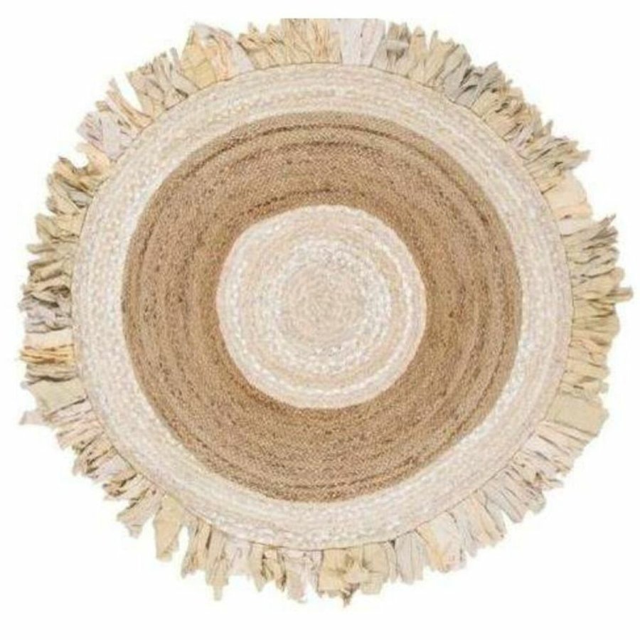 Tppe DKD Home Decor 140 x 140 x 1 cm Natur Beige Brun Polyester Bomuld Tropisk Jute Frynse #1