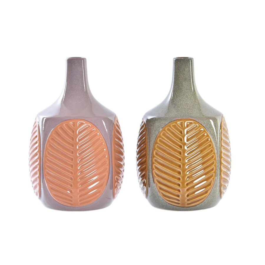 Vase DKD Home Decor Brun Pink Stentj Blad af en plante 17 x 17 x 26 cm (2 enheder) #1