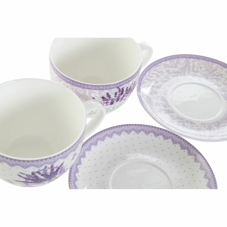 Kop og tallerken DKD Home Decor Hvid Grn Syren Porceln 220 ml (2 enheder) #7