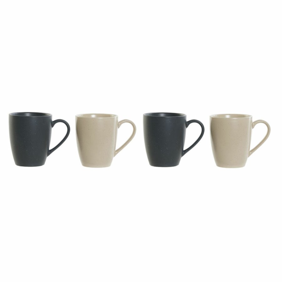 Set med kopper DKD Home Decor Beige Mrkegr Gummitr Stentj 300 ml 19 x 13 x 31 cm (4 Dele) #1