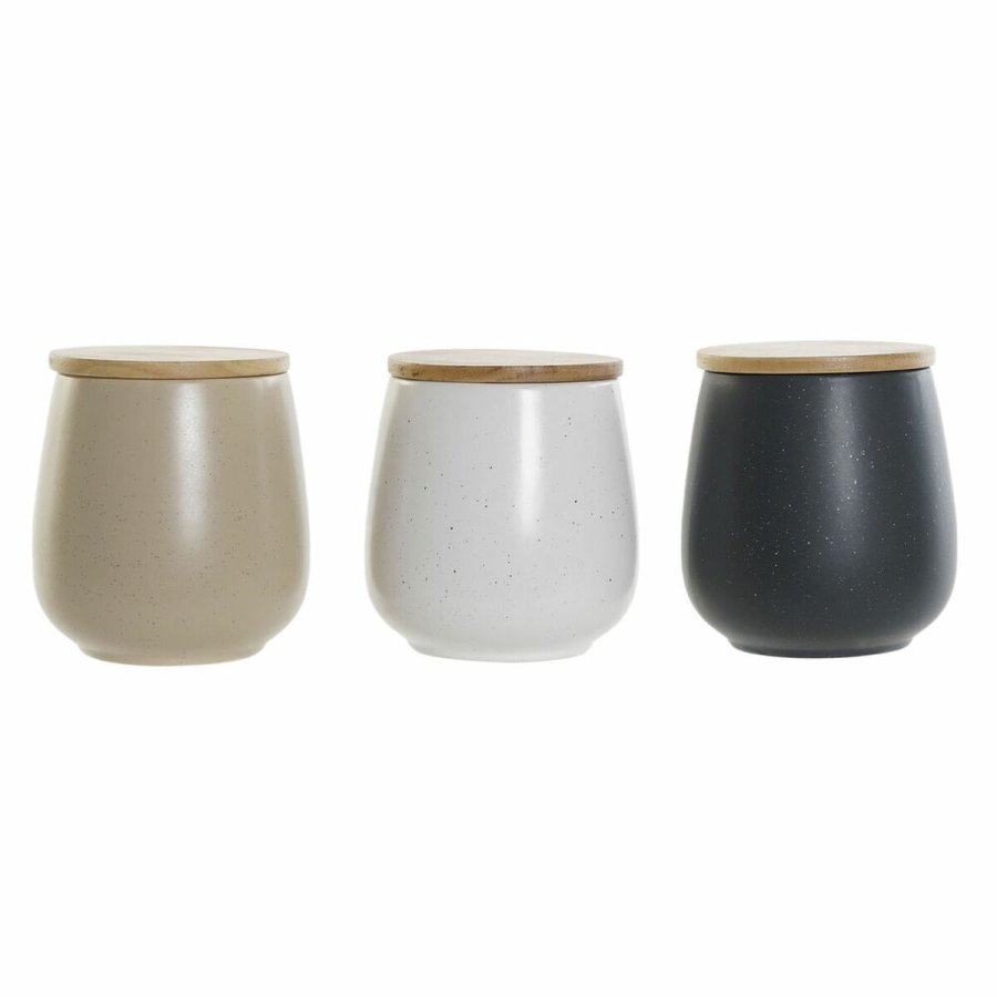 Blik DKD Home Decor Hvid Beige Mrkegr 10 x 10 x 13 cm (3 enheder) #1