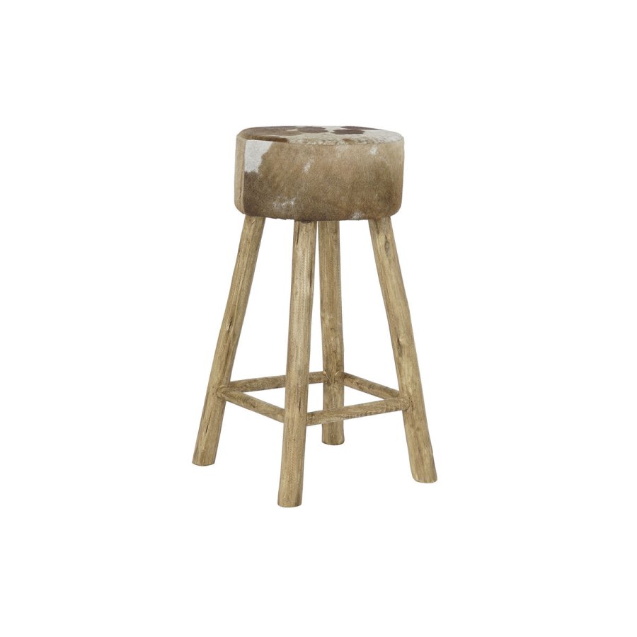 Taburet DKD Home Decor Hvid Brun Natur Lder Tr 42 x 42 x 77 cm #1