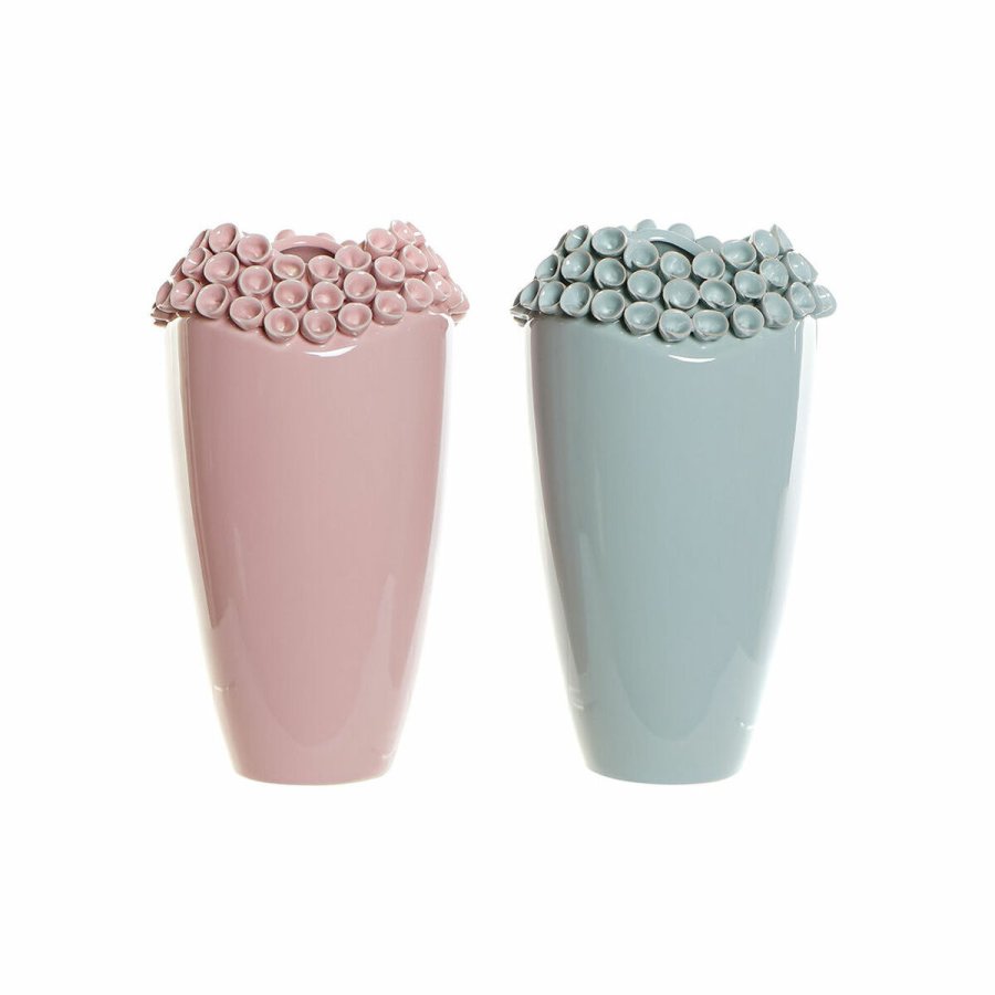 Vase DKD Home Decor Pink Turkisbl Stentj Middelhavet (2 pcs) (19 x 19 x 33 cm) #1