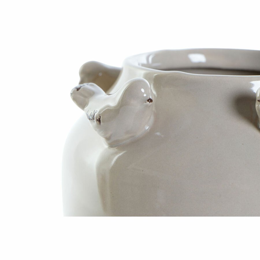Vase DKD Home Decor Porceln Gr Beige Fugle Shabby Chic (15 x 15 x 13,5 cm) (2 enheder)   #2