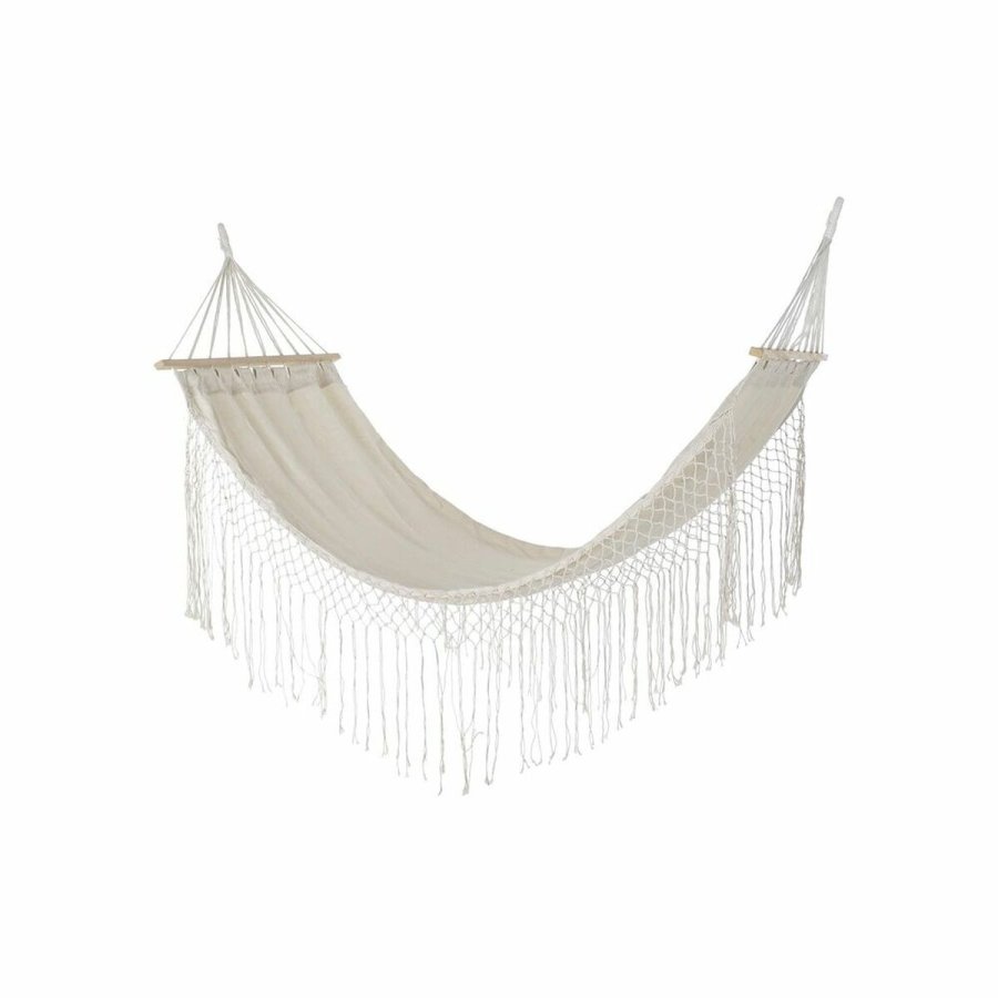 Hngekje DKD Home Decor Beige Polyester Bomuld Fyrretr Frynse (280 x 100 x 130 cm) #1