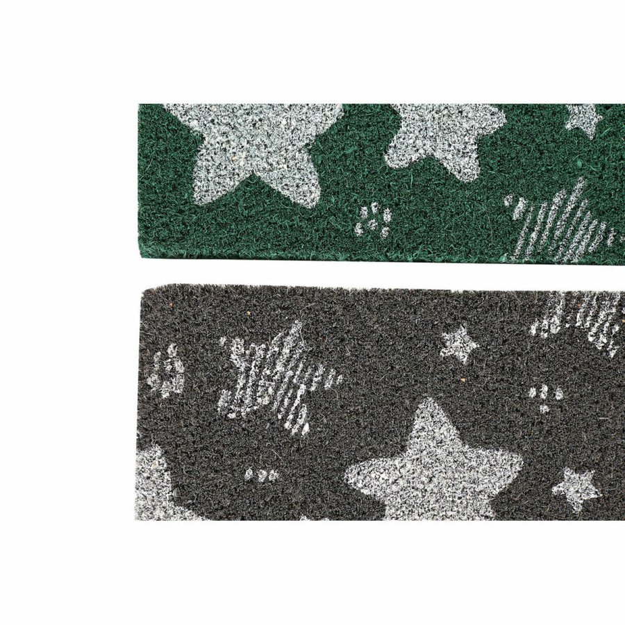 Drmtte DKD Home Decor Gr Gummi Stjerner Hvid Grn 2 enheder Kokosnd Fiber (60 x 40 x 1,5 cm) #5