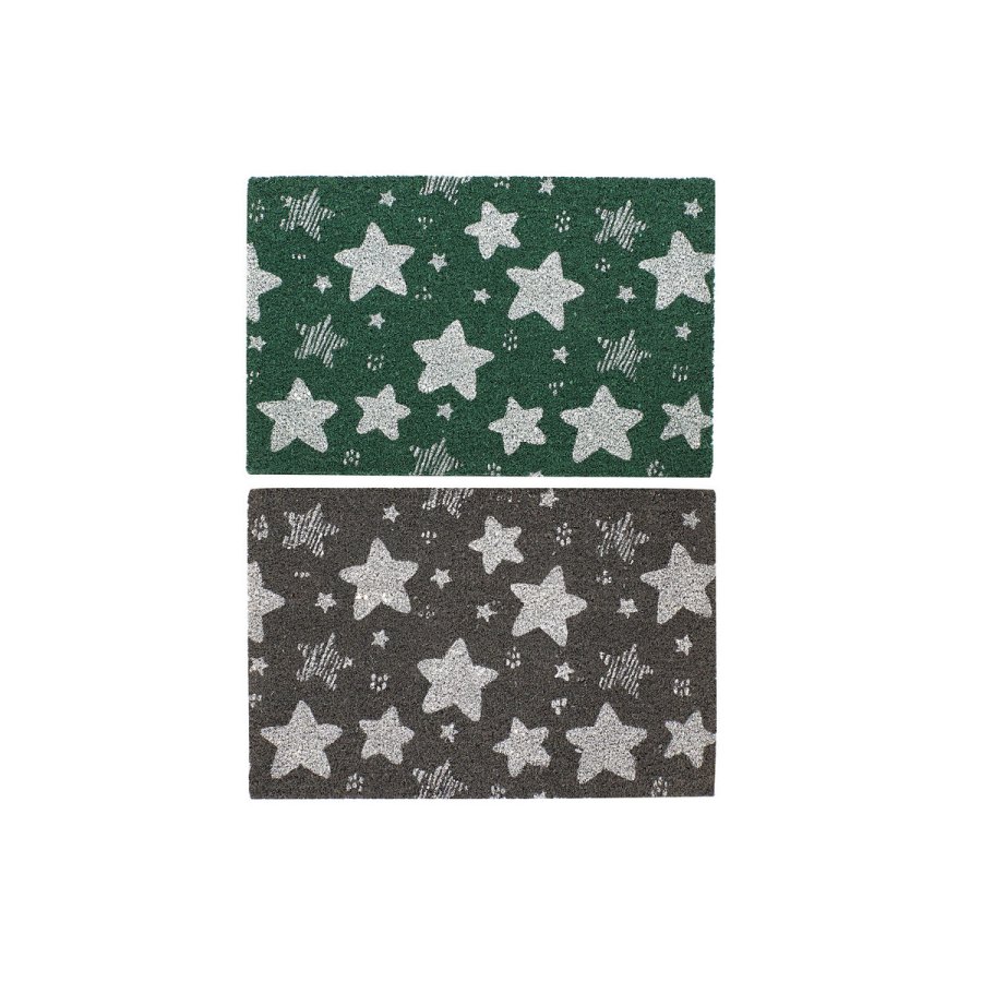 Drmtte DKD Home Decor Gr Gummi Stjerner Hvid Grn 2 enheder Kokosnd Fiber (60 x 40 x 1,5 cm) #1