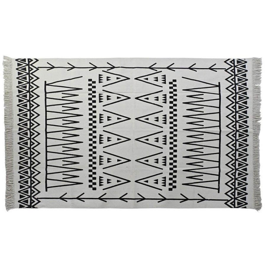 Tppe DKD Home Decor 160 x 250 x 0,7 cm Sort Polyester Bomuld Hvid Ikat Boho #1