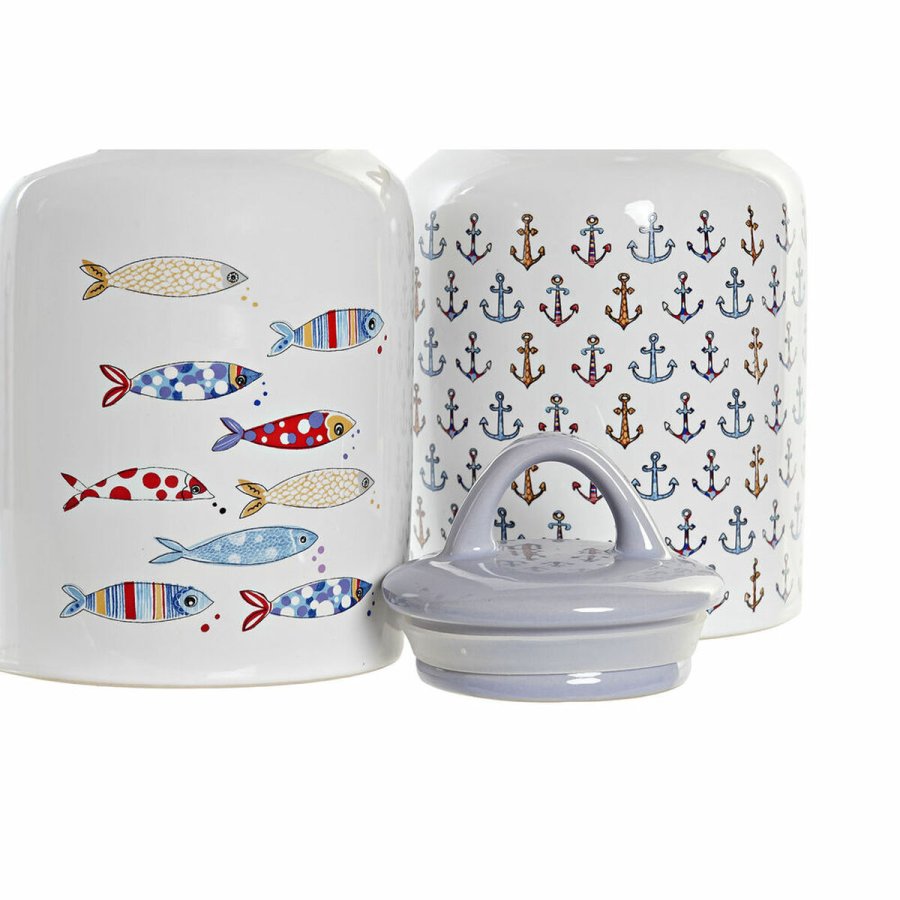 Blik DKD Home Decor Hvid Multifarvet Stentj Middelhavet (2 enheder) #7