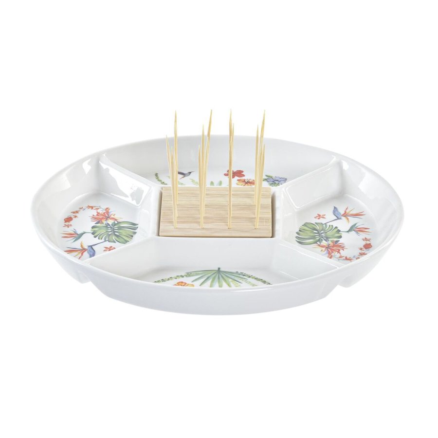Snack bakke DKD Home Decor Multifarvet Natur Bambus Stentj Tropisk 23,5 x 23,5 x 7 cm #1