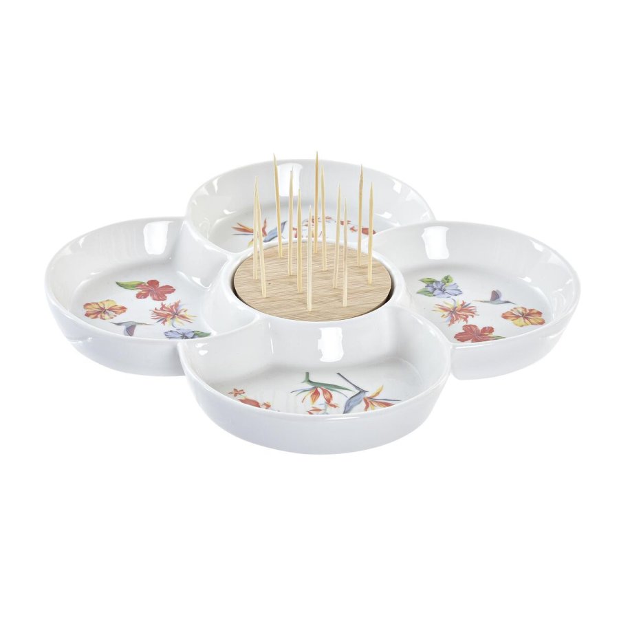 Snack bakke DKD Home Decor Multifarvet Natur Bambus Stentj Tropisk 22 x 22 x 7 cm #1