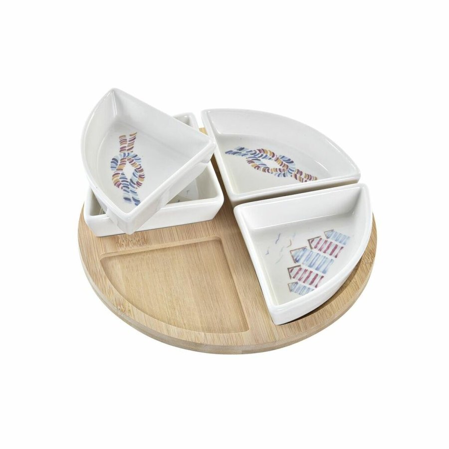 St til appetizere DKD Home Decor Bl Natur Bambus Stentj Middelhavet 21,5 x 21,5 x 1 cm (5 pcs) #7