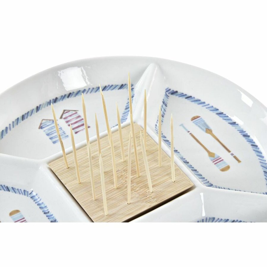 Snack bakke DKD Home Decor Bl Natur Bambus Stentj Middelhavet 23,5 x 23,5 x 7 cm #1
