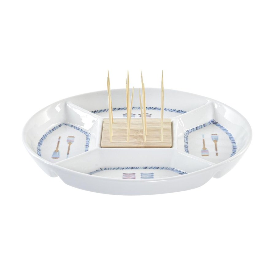 Snack bakke DKD Home Decor Bl Natur Bambus Stentj Middelhavet 23,5 x 23,5 x 7 cm #7