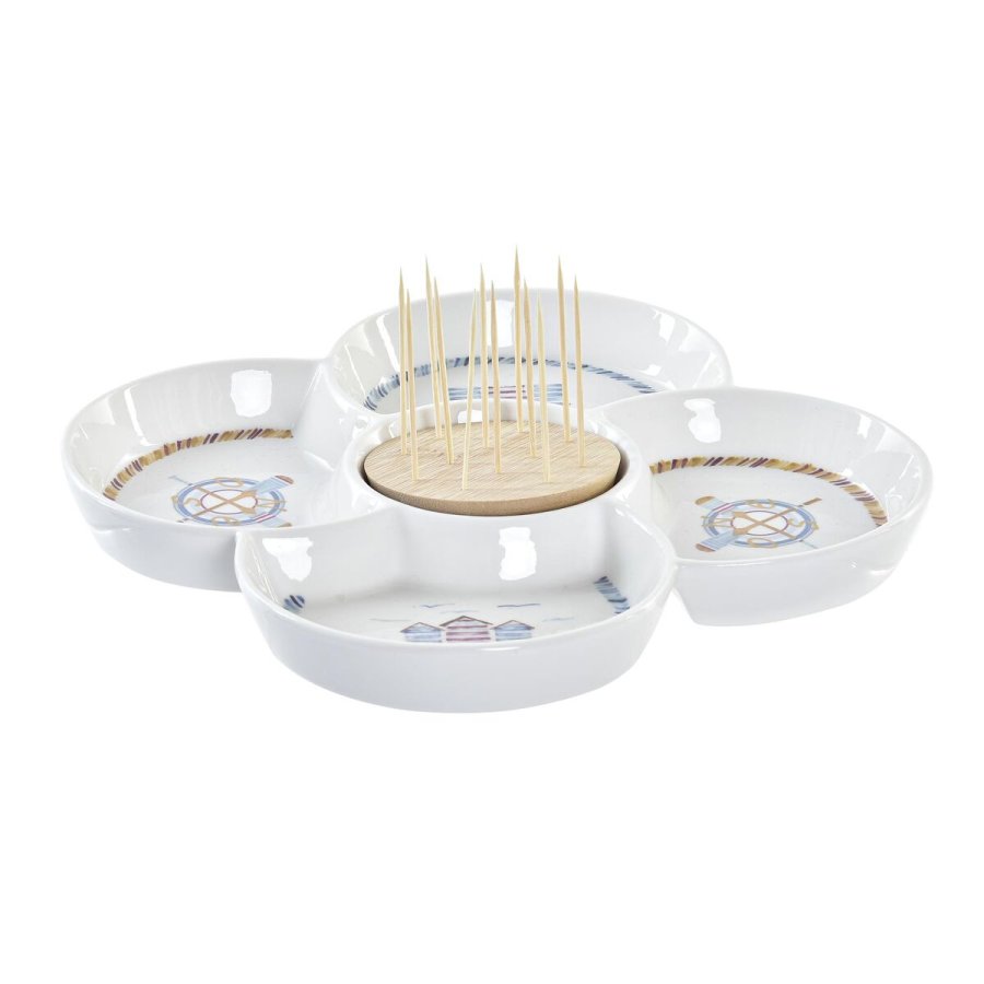 Snack bakke DKD Home Decor Bl Natur Bambus Stentj Middelhavet 25 x 25 x 10 cm #1