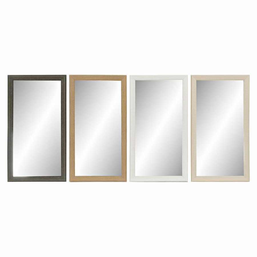 Vgspejl DKD Home Decor Krystal Natur Brun Hvid Mrkegr PS 4 enheder (36 x 2 x 66 cm) #1