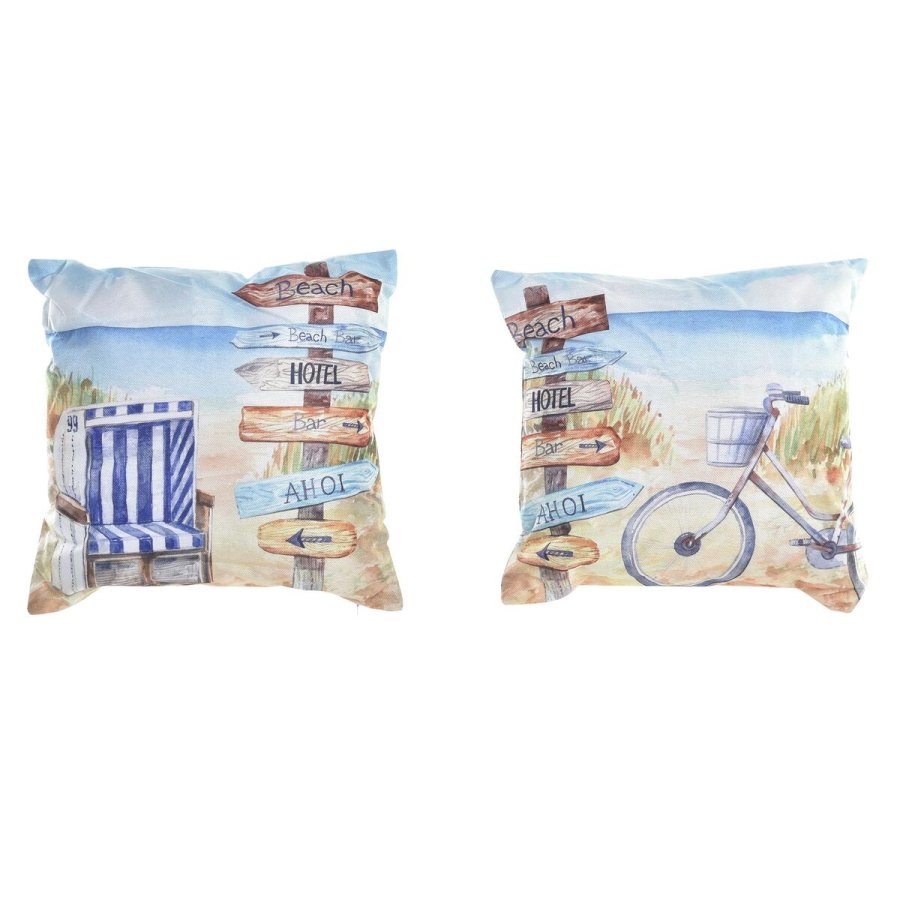 Pude DKD Home Decor Strand Polyester Aluminium Multifarvet Middelhavet (45 x 10 x 45 cm) (2 enheder) #1