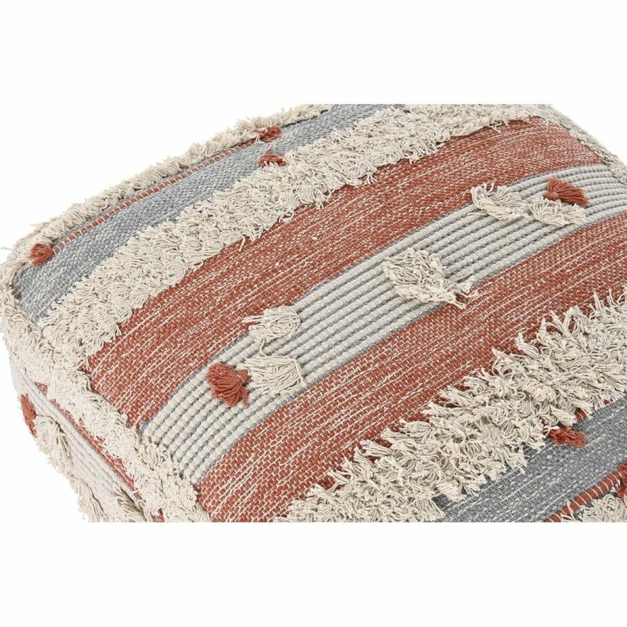 Puf DKD Home Decor Hvid Orange Striber Boho 60 x 60 x 25 cm (2 enheder) #9