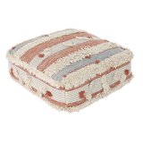 Puf DKD Home Decor Hvid Orange Striber Boho 60 x 60 x 25 cm (2 enheder) #1