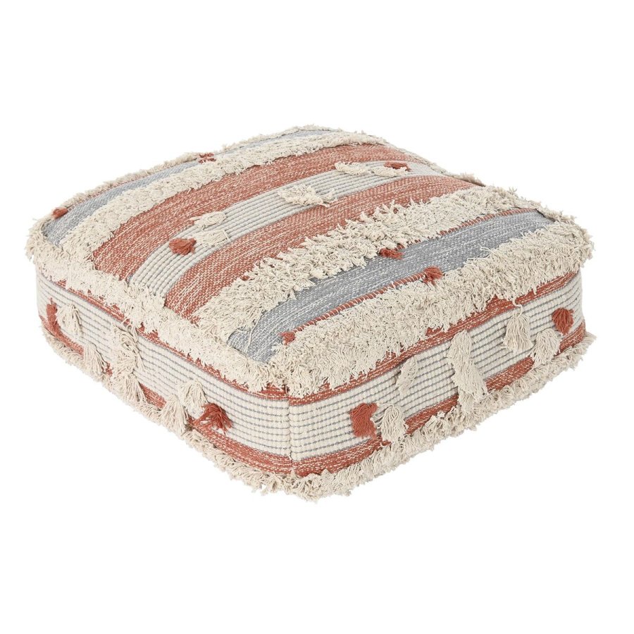 Puf DKD Home Decor Hvid Orange Striber Boho 60 x 60 x 25 cm (2 enheder) #1
