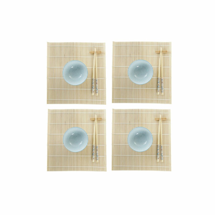 Sushi-st DKD Home Decor 14,5 x 14,5 x 31 cm Bl Hvid Stentj Orientalsk (16 Dele) #1