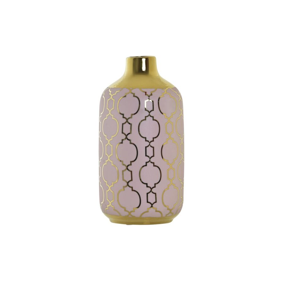 Vase DKD Home Decor Pink Gylden Porceln Orientalsk Chromsalt 13 x 13 x 26 cm #1