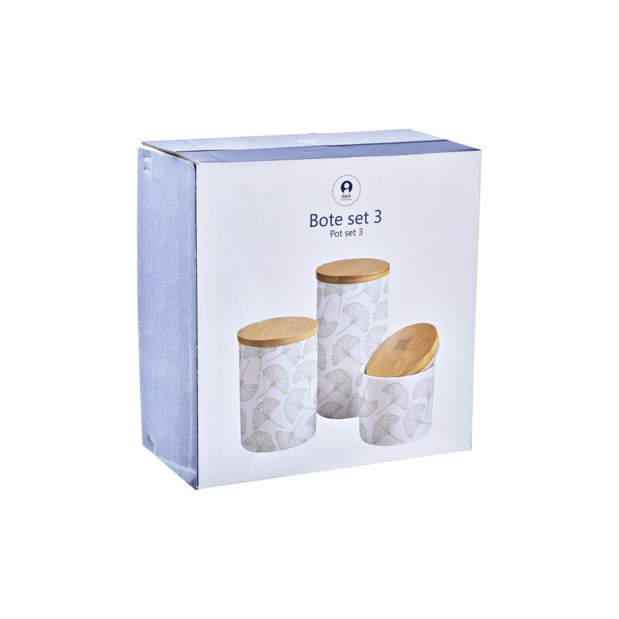 St med 3 Dser DKD Home Decor Natur Hvid Grn Bambus Stentj Tropisk 10 x 10 x 17 cm #10