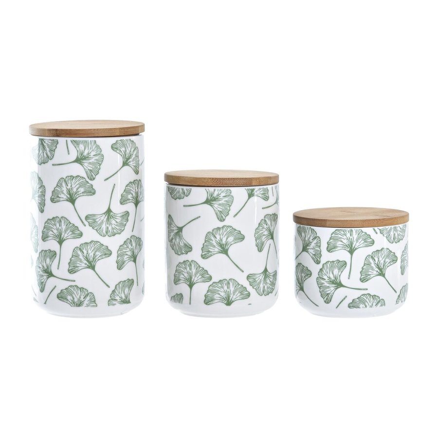 St med 3 Dser DKD Home Decor Natur Hvid Grn Bambus Stentj Tropisk 10 x 10 x 17 cm #1