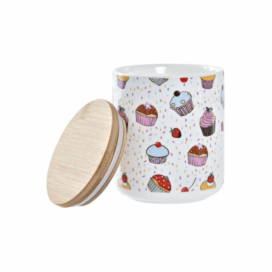 St med 3 Dser DKD Home Decor Natur Hvid Multifarvet Bambus Stentj 10 x 10 x 17 cm Cupcake #4